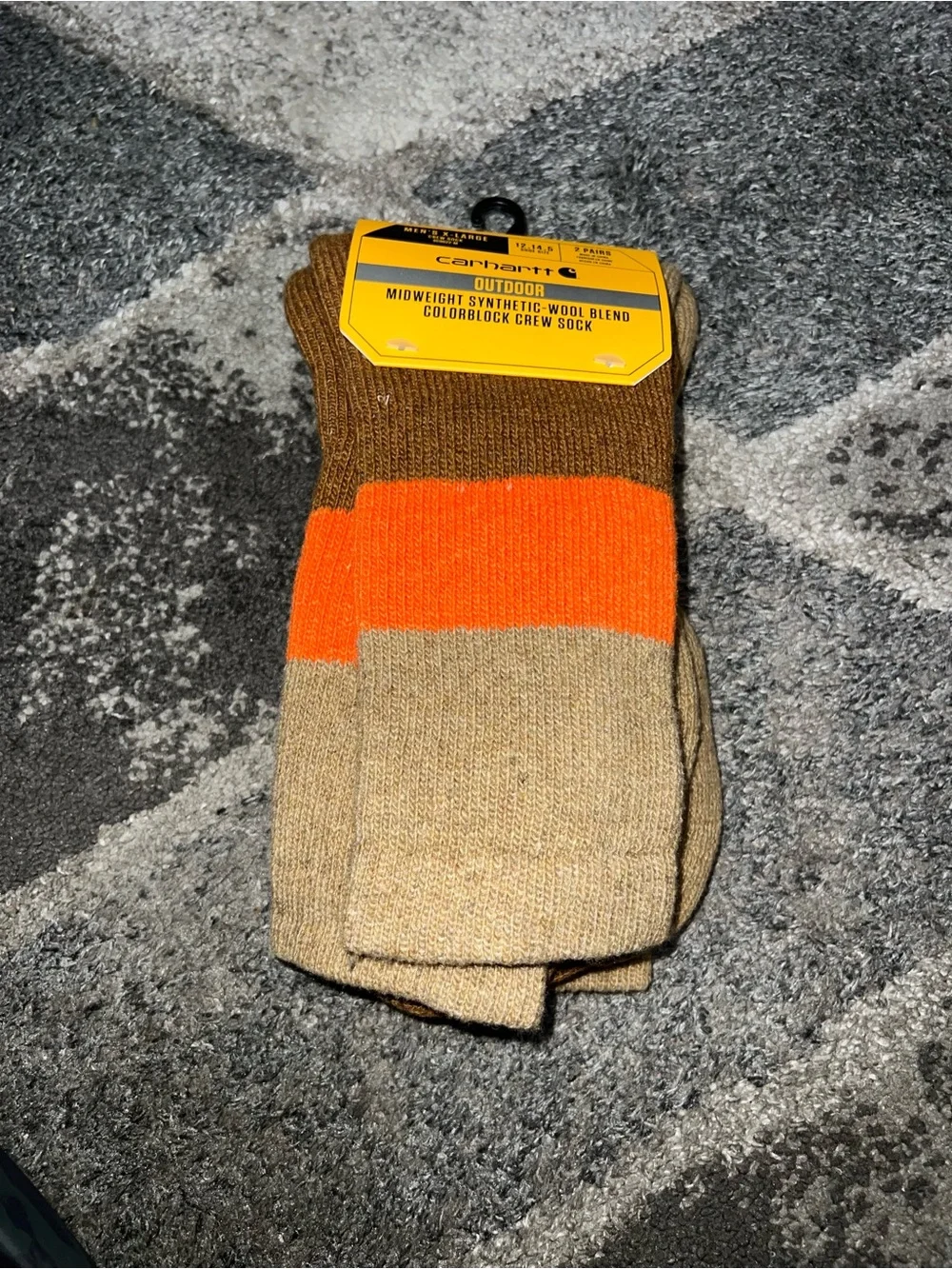 Carhartt Men’s Colorblock Crew Socks - Brown/Orange/Tan 2 pair